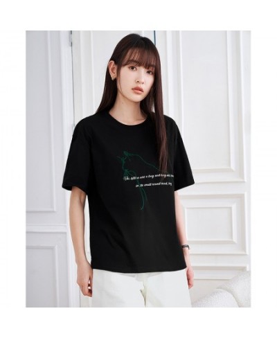 Women T-shirt 2023 Summer Short Sleeve O Neck Loose Tees Cute Cat Embroidery Pure Cotton Comfort Casual Chic Tops $34.98 - To...