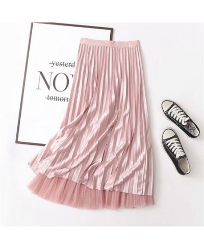 Woman Skirts Elastic Waist Solid Color Mesh Skirts Women Splicing Pink Pleated Skirts for Women Clothing $34.54 - Skirts