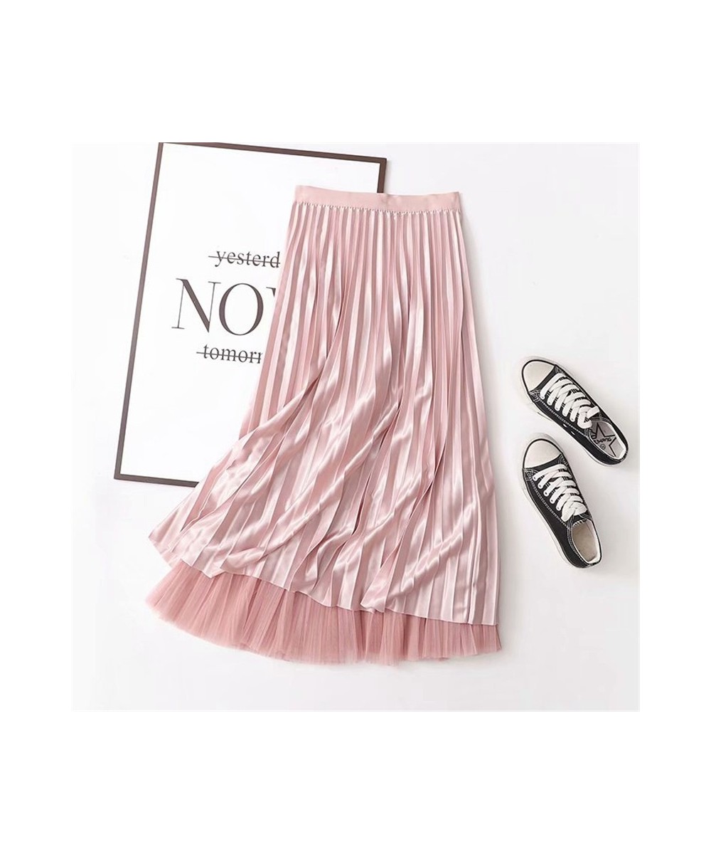 Woman Skirts Elastic Waist Solid Color Mesh Skirts Women Splicing Pink Pleated Skirts for Women Clothing $34.54 - Skirts