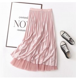 Woman Skirts Elastic Waist Solid Color Mesh Skirts Women Splicing Pink Pleated Skirts for Women Clothing $34.54 - Skirts