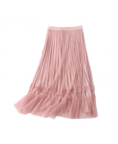 Woman Skirts Elastic Waist Solid Color Mesh Skirts Women Splicing Pink Pleated Skirts for Women Clothing $34.54 - Skirts