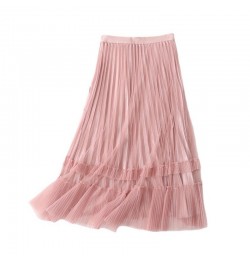 Woman Skirts Elastic Waist Solid Color Mesh Skirts Women Splicing Pink Pleated Skirts for Women Clothing $34.54 - Skirts