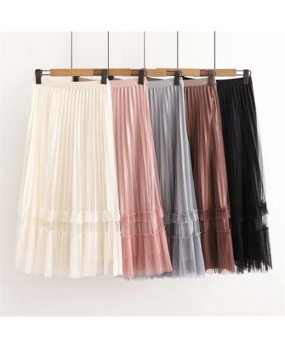 Woman Skirts Elastic Waist Solid Color Mesh Skirts Women Splicing Pink Pleated Skirts for Women Clothing $34.54 - Skirts