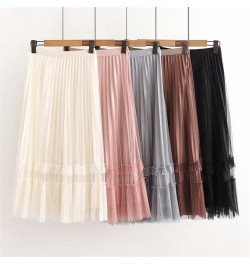 Woman Skirts Elastic Waist Solid Color Mesh Skirts Women Splicing Pink Pleated Skirts for Women Clothing $34.54 - Skirts