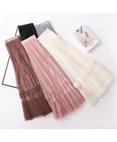 Woman Skirts Elastic Waist Solid Color Mesh Skirts Women Splicing Pink Pleated Skirts for Women Clothing $34.54 - Skirts