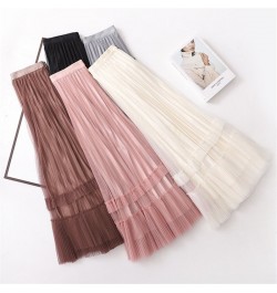 Woman Skirts Elastic Waist Solid Color Mesh Skirts Women Splicing Pink Pleated Skirts for Women Clothing $34.54 - Skirts