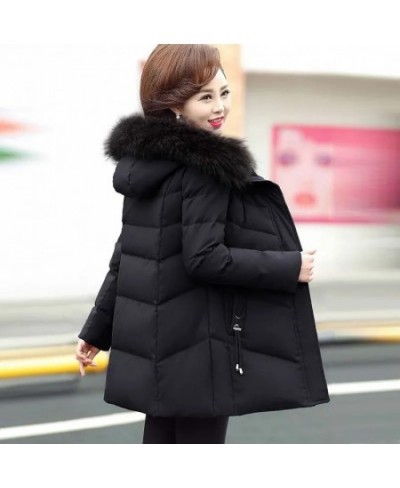Size 5XL Mother Winter Coat With Fur Collar Elderly Cotton Padded Jacket Womens Thicken Down Padded Jacket Hooded Parka $67.1...