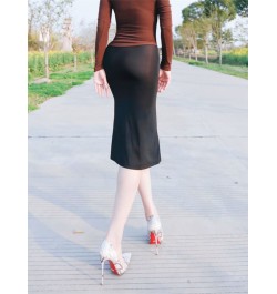 Sexy Ice Silk Summer Women's Skirt Thin Sheer See Transparent Stretch Skirt Tights Bodycon Female A Line Long Skirts Lift But...