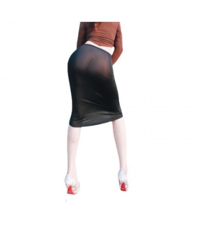 Sexy Ice Silk Summer Women's Skirt Thin Sheer See Transparent Stretch Skirt Tights Bodycon Female A Line Long Skirts Lift But...