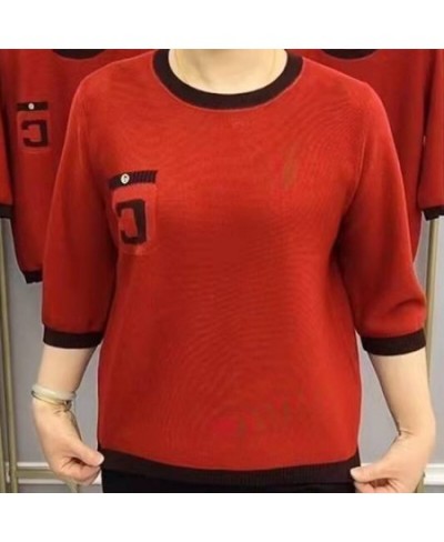 Office Lady 3/4 Sleeve T-Shirt Tops Solid Color Casual Elegant All-match Summer O-neck Loose Plus Size Knitting Women Clothin...