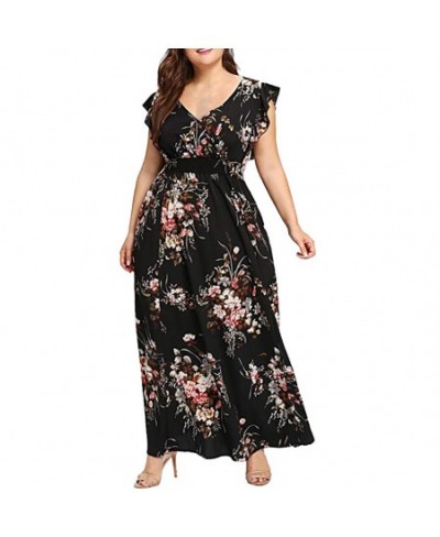 Plus Size Dresses Summer Fashion Maxi Sundress 2023 Floral Short Sleeve Tunics Dress For Party Female Casual Dresses $31.62 -...