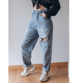 High Waist Straight Ripped Jeans Women 2023 New Blue Denim Trousers Korean Fashion Streetwear Loose Pants $50.48 - Jeans