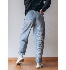 High Waist Straight Ripped Jeans Women 2023 New Blue Denim Trousers Korean Fashion Streetwear Loose Pants $50.48 - Jeans