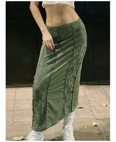 Patchwork Skirt Women Y2k Retro Straight Skirts Maxi E-girl 2000s Harajuku Aesthetic High Waist Skinny Streetwear Bodycon Ski...