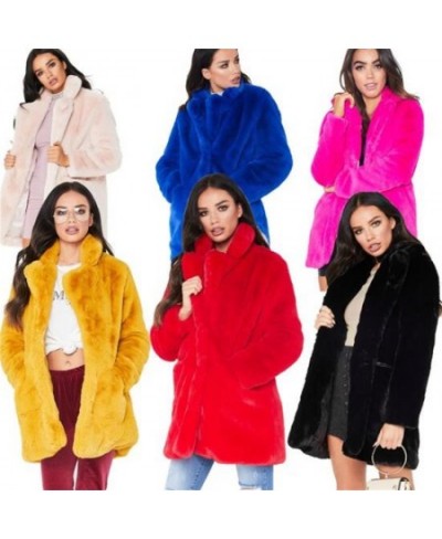 European American new fashion elegant women long loose wool soft rabbit hair faux fur coat 3XL 4XL white pink yellow black re...