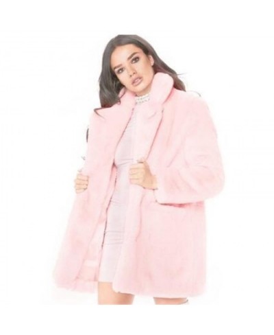 European American new fashion elegant women long loose wool soft rabbit hair faux fur coat 3XL 4XL white pink yellow black re...