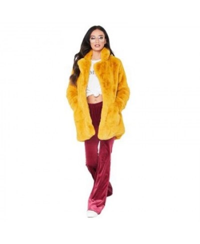 European American new fashion elegant women long loose wool soft rabbit hair faux fur coat 3XL 4XL white pink yellow black re...