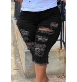 Womens Plus Size Stretchy Bermuda Shorts Jeans Summer Womens Ripped Denim Shorts High Waist Curled Slim Shorts 4XL 5XL ouc114...