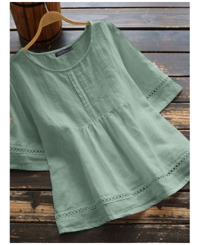 Oversized 2023 Women Summer Blouse Vintage Pleated A-line Tops Casual Solid Hollow Out Tunic Female Loose Blusa Femme 1 $33.3...