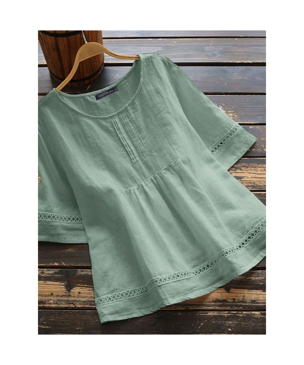 Oversized 2023 Women Summer Blouse Vintage Pleated A-line Tops Casual Solid Hollow Out Tunic Female Loose Blusa Femme 1 $33.3...