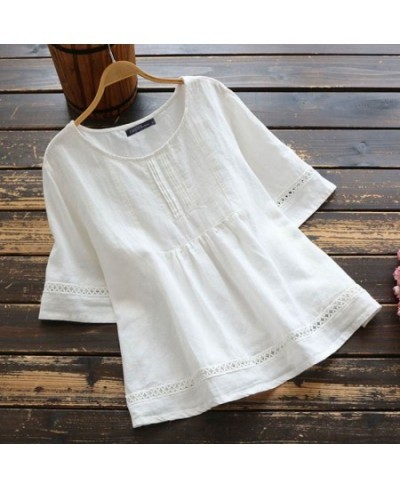 Oversized 2023 Women Summer Blouse Vintage Pleated A-line Tops Casual Solid Hollow Out Tunic Female Loose Blusa Femme 1 $33.3...