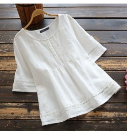 Oversized 2023 Women Summer Blouse Vintage Pleated A-line Tops Casual Solid Hollow Out Tunic Female Loose Blusa Femme 1 $33.3...