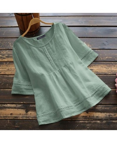 Oversized 2023 Women Summer Blouse Vintage Pleated A-line Tops Casual Solid Hollow Out Tunic Female Loose Blusa Femme 1 $33.3...