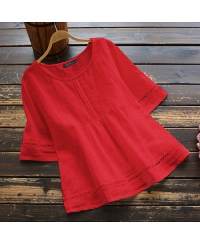 Oversized 2023 Women Summer Blouse Vintage Pleated A-line Tops Casual Solid Hollow Out Tunic Female Loose Blusa Femme 1 $33.3...