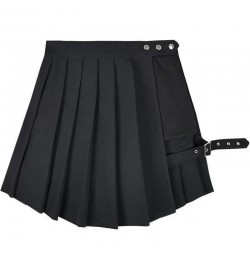 Emo Girl Skirt With Garter Black High Waist Asymmetrical Pleated Mini Skirt Y2K Dark Goth Punk Outfit $32.97 - Skirts