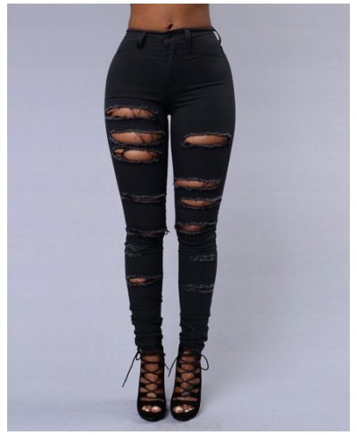 Zipper Fly Ladder Cutout Ripped Skinny Jeans Women Sexy Hole Hollow Out Sexy Skinny Spring Summer Solid Color Denim Pants Jea...