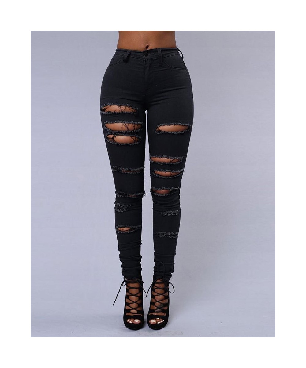 Zipper Fly Ladder Cutout Ripped Skinny Jeans Women Sexy Hole Hollow Out Sexy Skinny Spring Summer Solid Color Denim Pants Jea...