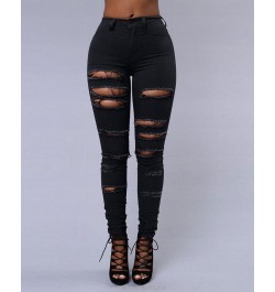 Zipper Fly Ladder Cutout Ripped Skinny Jeans Women Sexy Hole Hollow Out Sexy Skinny Spring Summer Solid Color Denim Pants Jea...