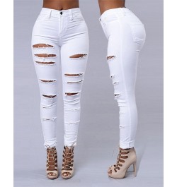 Zipper Fly Ladder Cutout Ripped Skinny Jeans Women Sexy Hole Hollow Out Sexy Skinny Spring Summer Solid Color Denim Pants Jea...