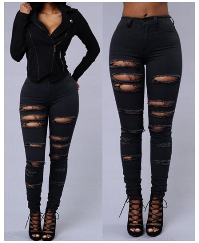 Zipper Fly Ladder Cutout Ripped Skinny Jeans Women Sexy Hole Hollow Out Sexy Skinny Spring Summer Solid Color Denim Pants Jea...