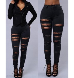 Zipper Fly Ladder Cutout Ripped Skinny Jeans Women Sexy Hole Hollow Out Sexy Skinny Spring Summer Solid Color Denim Pants Jea...