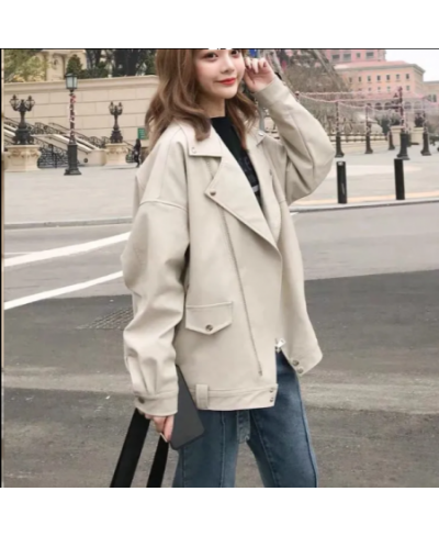 Jacket Faux Leather Women Casual PU Loose Motorcycle Jackets Female Streetwear Oversized Coat Korean Chic Winter Thick Qualit...