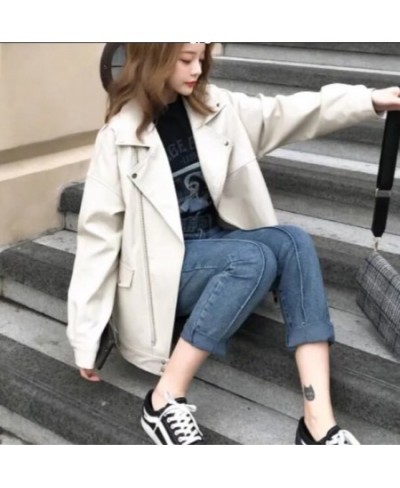 Jacket Faux Leather Women Casual PU Loose Motorcycle Jackets Female Streetwear Oversized Coat Korean Chic Winter Thick Qualit...