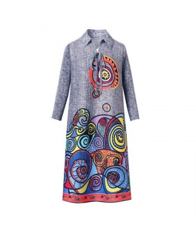 2022 Casual A-Line 3/4 Sleeve Midi Dress Spring Autumn Stylish Printed Turn-down Collar Drawstring Female Korean Elegant $57....