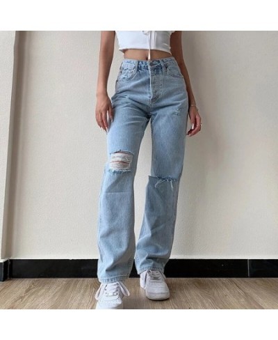 Women Ripped Jeans Large Size Boyfriend Pants High Waist Mom Undefined Stright Trousers $46.05 - Jeans