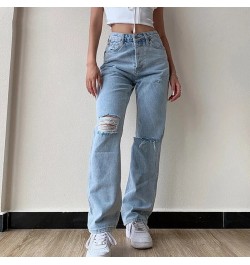 Women Ripped Jeans Large Size Boyfriend Pants High Waist Mom Undefined Stright Trousers $46.05 - Jeans