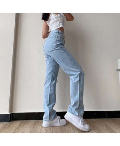 Women Ripped Jeans Large Size Boyfriend Pants High Waist Mom Undefined Stright Trousers $46.05 - Jeans