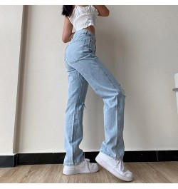 Women Ripped Jeans Large Size Boyfriend Pants High Waist Mom Undefined Stright Trousers $46.05 - Jeans