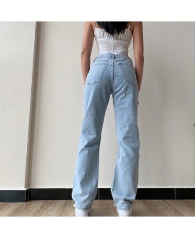 Women Ripped Jeans Large Size Boyfriend Pants High Waist Mom Undefined Stright Trousers $46.05 - Jeans