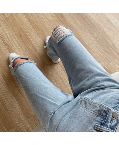 Women Ripped Jeans Large Size Boyfriend Pants High Waist Mom Undefined Stright Trousers $46.05 - Jeans