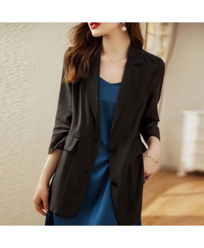 Elegant Lapel Button Pockets Oversized All-match Blazer Women Clothing 2022 Autumn Casual Tops Solid Color Office Lady Suits ...