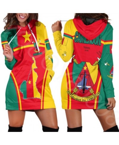 2022 Cameroon Flag 3D Printing New Hooded Skirt Ladies Casual Long Sleeve Sweater Crew Neck Pullover Top $41.28 - Hoodies & S...