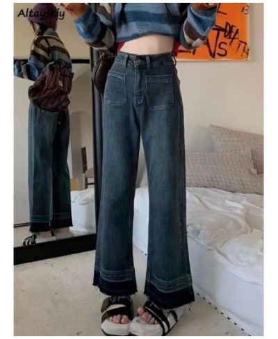 Wide Leg Jeans Women Streetwear Panelled Ankle-length Spring Simple All-match Chic Korean Style Vintage Casual Fashion Ulzzan...