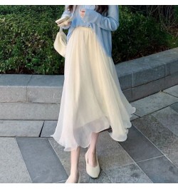 2023 Fairycore Long Skirt for Women Girl Mid-long Vintage Tulle Clothes Elegant Office Ladies Spring Summer Birthday Clothing...