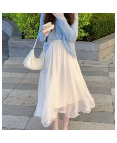 2023 Fairycore Long Skirt for Women Girl Mid-long Vintage Tulle Clothes Elegant Office Ladies Spring Summer Birthday Clothing...