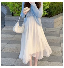 2023 Fairycore Long Skirt for Women Girl Mid-long Vintage Tulle Clothes Elegant Office Ladies Spring Summer Birthday Clothing...